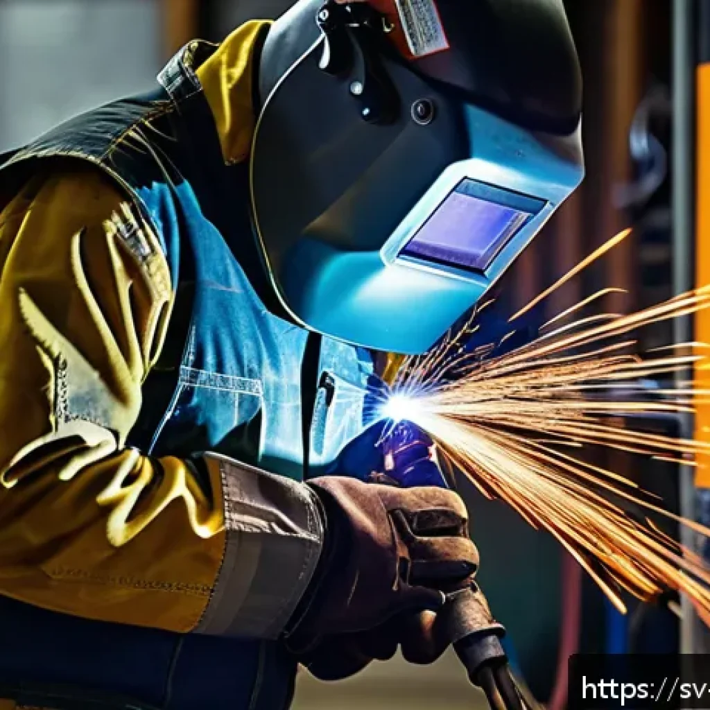 강재의 용접 결함 진단법 - A close-up, high-resolution image of a welder in a controlled indoor workshop environment, wearing f...