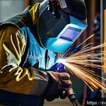 Home 23 강재의 용접 결함 진단법 - A close-up, high-resolution image of a welder in a controlled indoor workshop environment, wearing f...